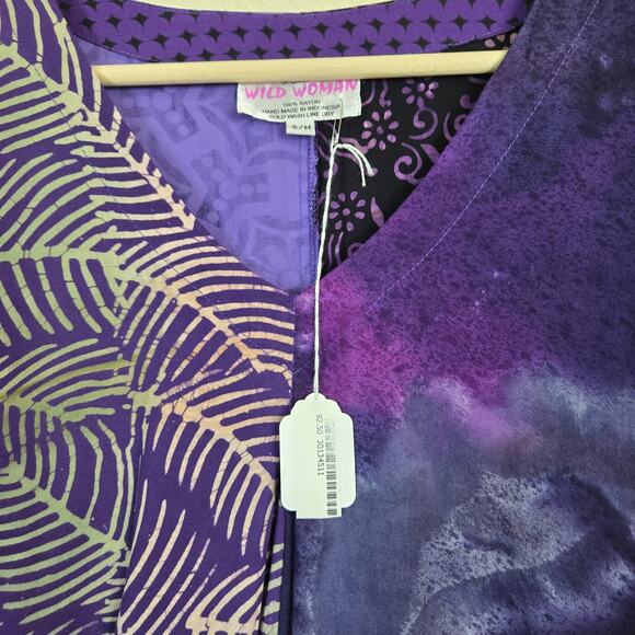 Wild Thing Chico Ca Wild Woman Tunic Top sz S/M Purple Mixed Print Boho - Picture 10 of 14